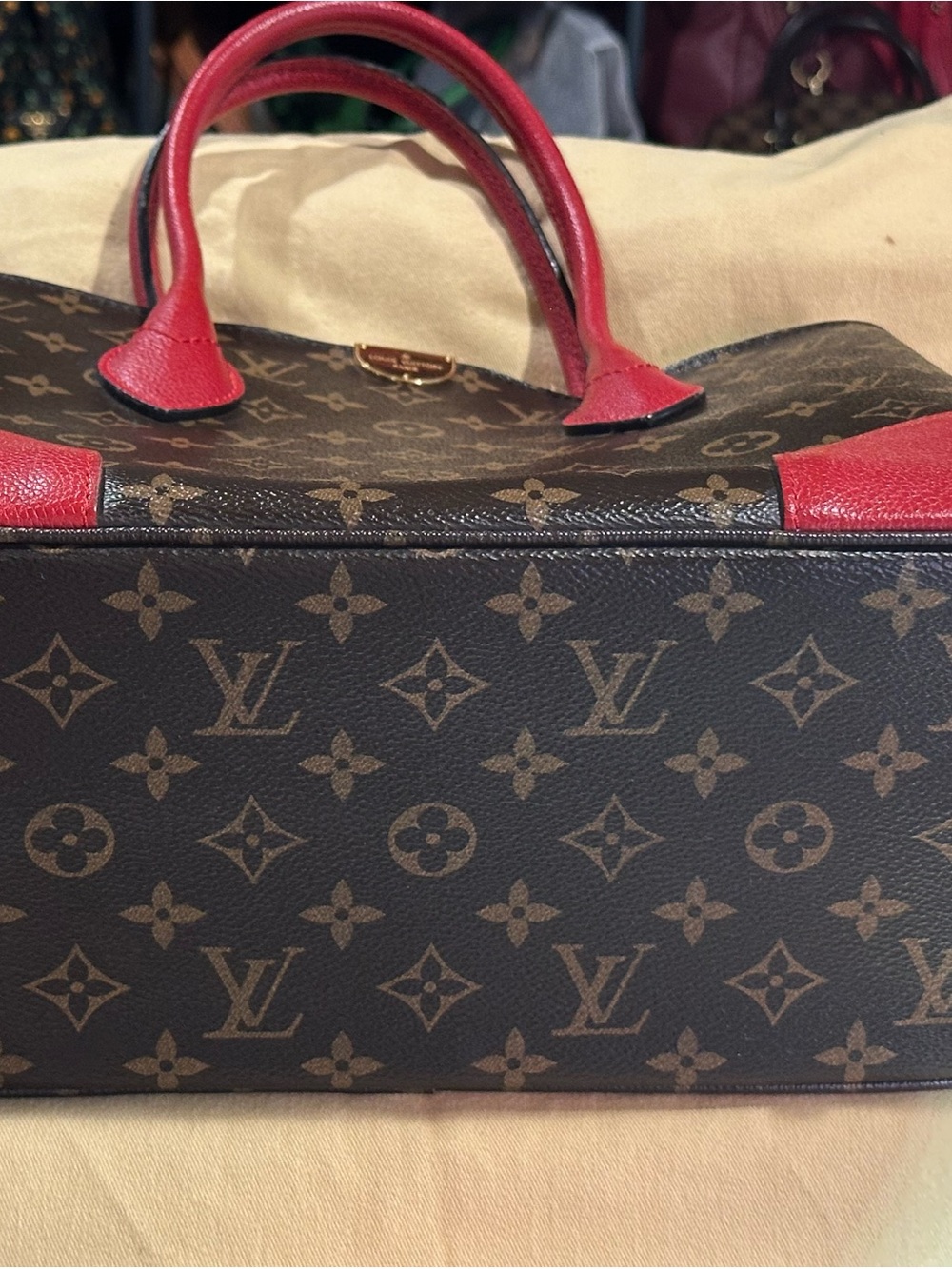 Louis Vuitton Monogram Canvas Flandrin Tote with Red Leather Accents 12x10.5” - Picture 5 of 6